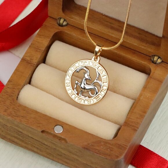 "Rose Gold Capricorn Zodiac Pendant with Elegant Goat Symbol Design, XPPT1452 - Picture 7 of 12